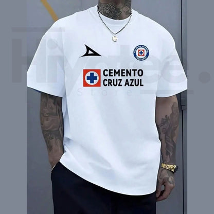 Men's Cruz Azul Soccer T-Shirt – Cemento Logo Printed Casual Streetwear Fan Apparel - Hiyatee