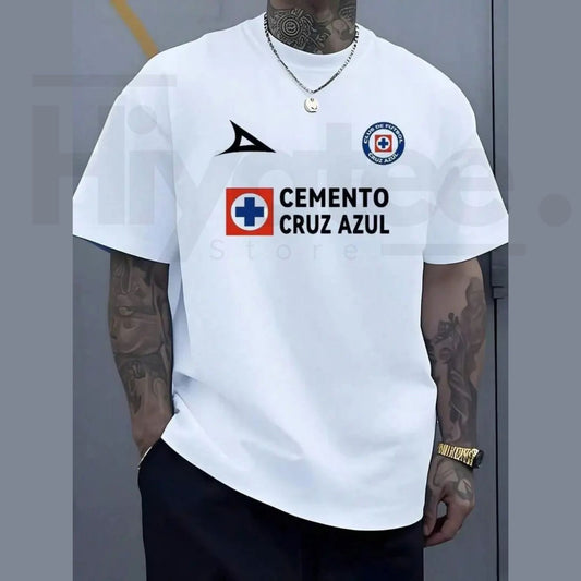 Men's Cruz Azul Soccer T-Shirt – Cemento Logo Printed Casual Streetwear Fan Apparel - Hiyatee