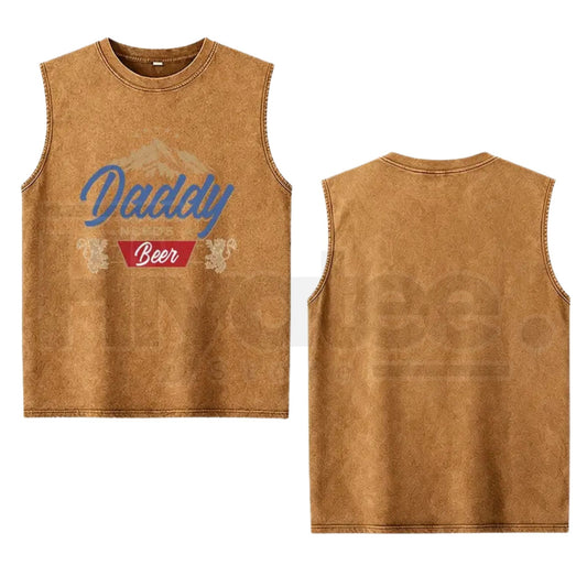 Men's Daddy Needs A Beer Tank Top – Funny Mountain Lion Graphic Washed Vintage Cotton Sleeveless Shirt, Loose Fit Gift for Dad. - Hiyatee