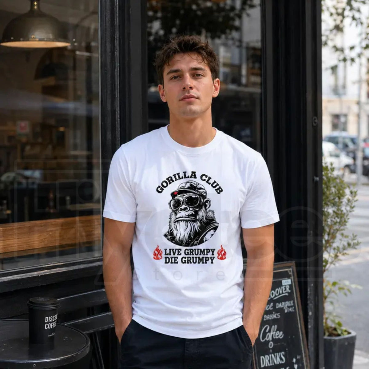 Men's Gorilla Club Graphic T-Shirt – Retro Casual Distressed Flame Print Tee - Hiyatee