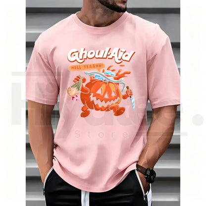 Men's Halloween Ghoul-Aid Pumpkin Graphic T-Shirt – Black Short Sleeve Streetwear Crew Neck Tee - Hiyatee