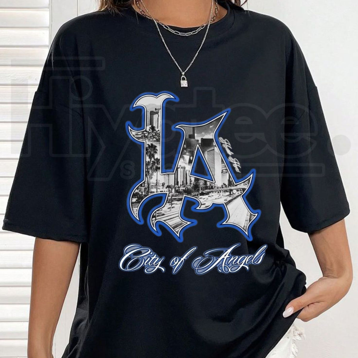 Men's LA Art City Chicano Mexican Lowrider Oversized Graphic T-Shirt - Hiyatee
