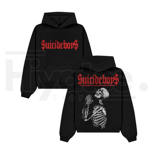 Men's Oversized Prayer Skulls Hoodie – Plush Fleece Deconstructed Streetwear Pullover, Double-Sided Print. - Hiyatee