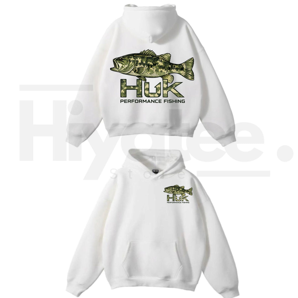 Men’s Performance Fishing Hoodie – Camo Bass Graphic Pullover Outdoor Sweatshirt - Hiyatee
