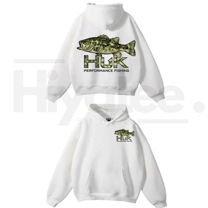 Men’s Performance Fishing Hoodie – Camo Bass Graphic Pullover Outdoor Sweatshirt - Hiyatee