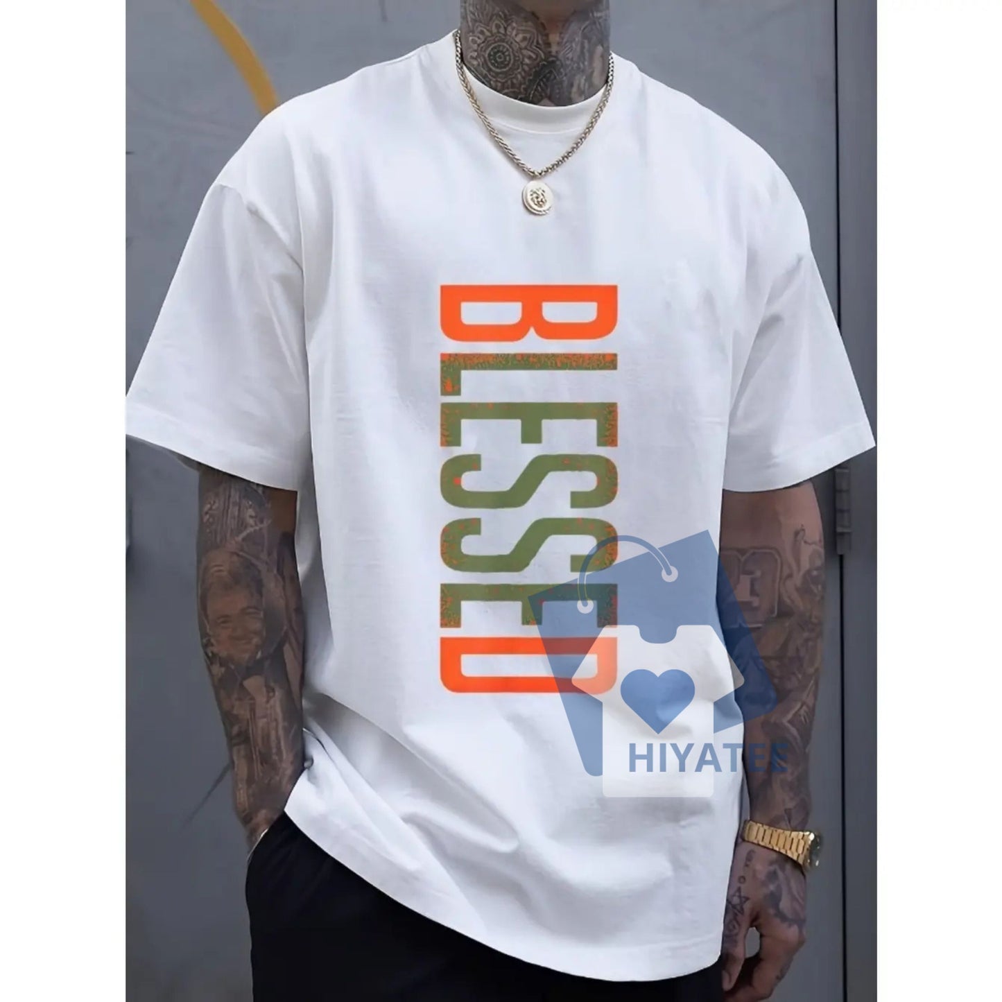 Men's Plus Size Casual Crew Neck T-Shirt – Geometric Print Short Sleeve Tee, Breathable Cotton Knit, Everyday Comfort Fit-Hiyatee