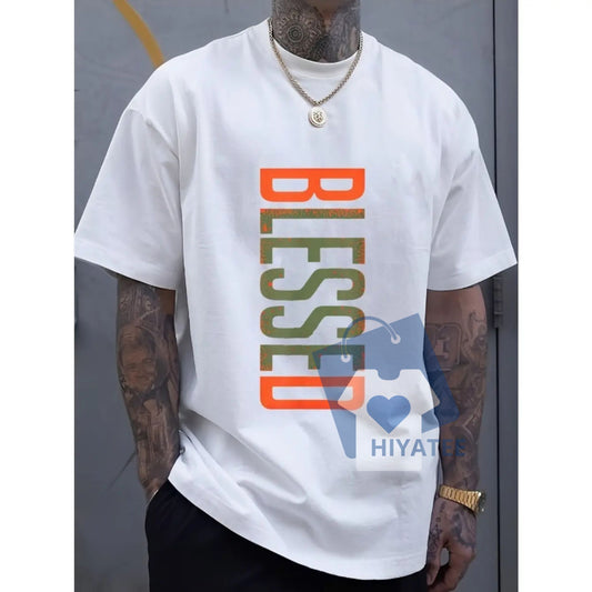 Men's Plus Size Casual Crew Neck T-Shirt – Geometric Print Short Sleeve Tee, Breathable Cotton Knit, Everyday Comfort Fit-Hiyatee