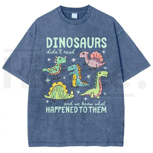 Men's Pure Cotton "Dinosaurs Didn’t Read" Funny Quote T-Shirt - Hiyatee