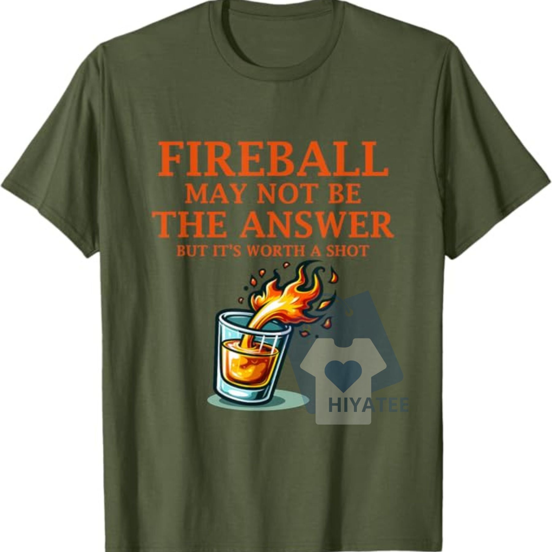 Men's Stylish Graphic Tee – Slim Fit Casual Wear with Bold Fireball & Whiskey Print - Hiyatee