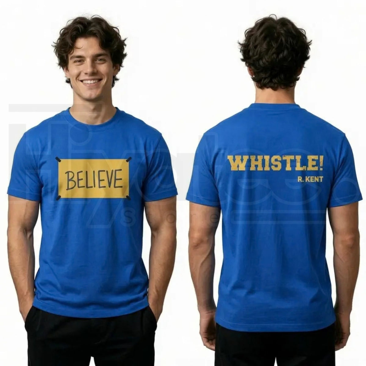 Men's Ted Lasso Believe T-Shirt – Motivational Whistle Backprint Graphic Tee - Hiyatee