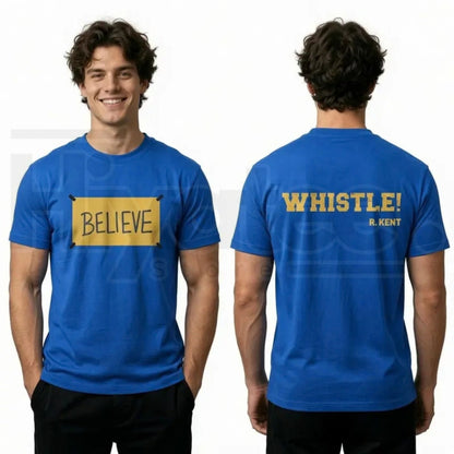 Men's Ted Lasso Believe T-Shirt – Motivational Whistle Backprint Graphic Tee - Hiyatee