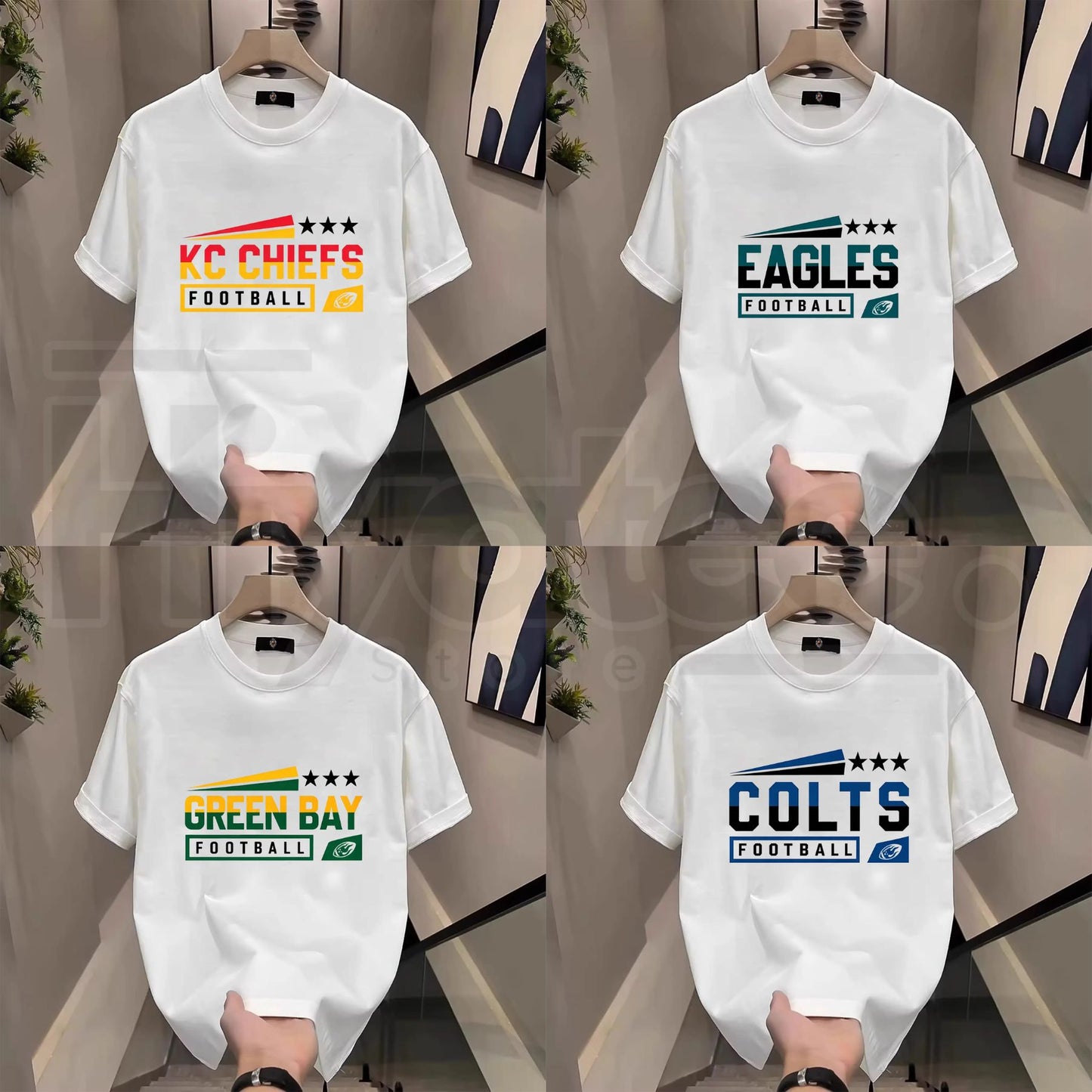 Men's Three Star Football Graphic T-Shirt – Sport Fan Game Day Crewneck Tee - Hiyatee