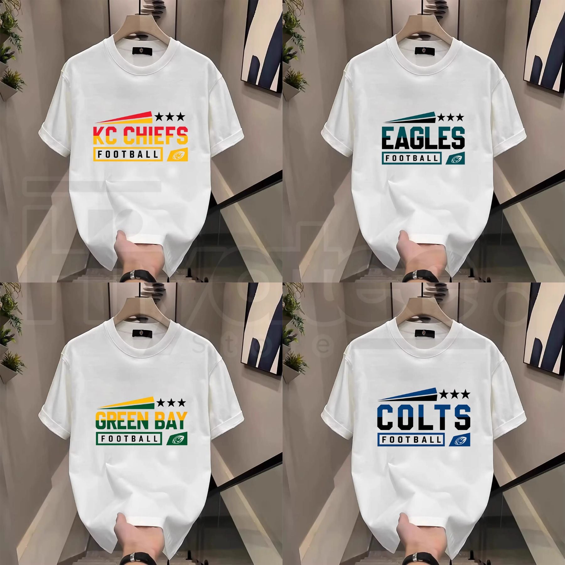 Men's Three Star Football Graphic T-Shirt – Sport Fan Game Day Crewneck Tee - Hiyatee
