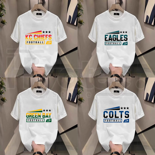 Men's Three Star Football Graphic T-Shirt – Sport Fan Game Day Crewneck Tee - Hiyatee
