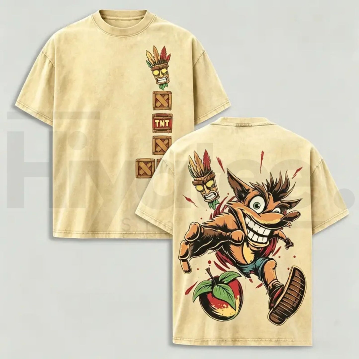 Men's Vintage 90s Crash Bandicoot Oversized Heavyweight Cotton T-Shirt - Hiyatee