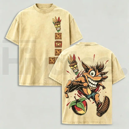 Men's Vintage 90s Crash Bandicoot Oversized Heavyweight Cotton T-Shirt - Hiyatee