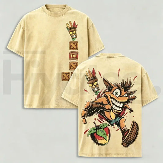 Men's Vintage 90s Crash Bandicoot Oversized Heavyweight Cotton T-Shirt - Hiyatee