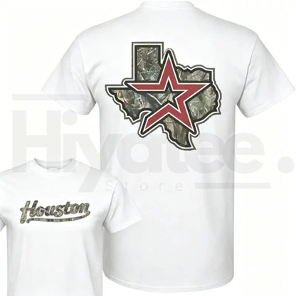 Men's Vintage Houston Texas Camo Star Graphic T-Shirt – Outdoor Red Streetwear Tee - Hiyatee