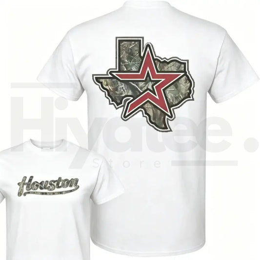 Men's Vintage Houston Texas Camo Star Graphic T-Shirt – Outdoor Red Streetwear Tee - Hiyatee