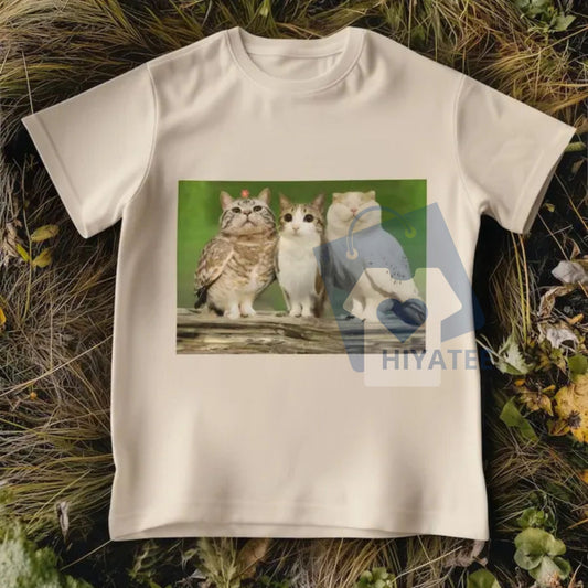 "Meowl with Family" Meme T-Shirt – Funny Cat and Owl Brainrot Tee - Hiyatee