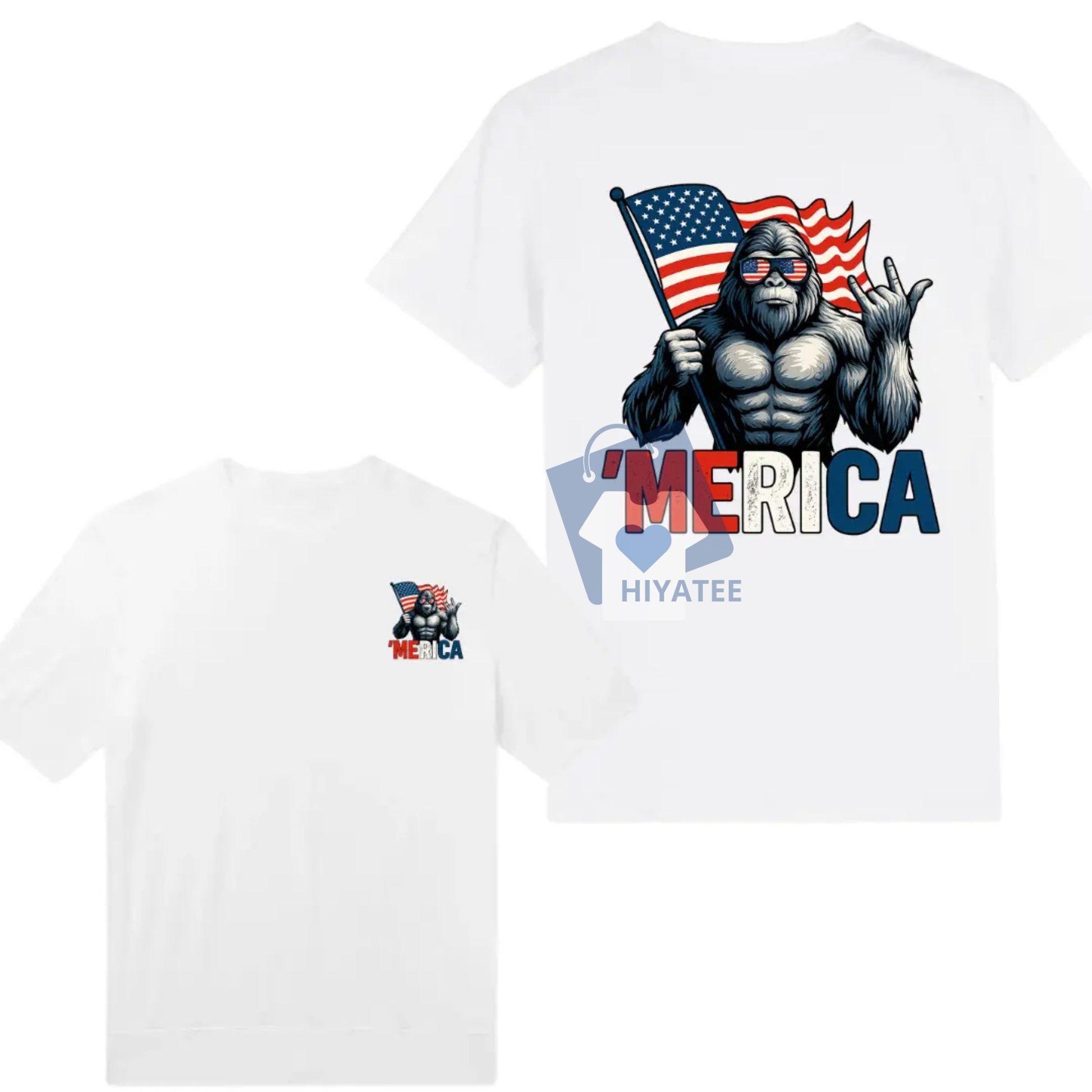 Merica Gorilla – 2-Sided Patriotic 4th of July T-Shirt-Hiyatee