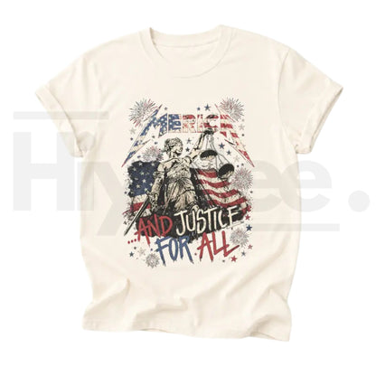 Merica and Justice For All Fourth of July T-Shirt & Tank Top – Progressive Patriotic Graphic Tee.. - Hiyatee