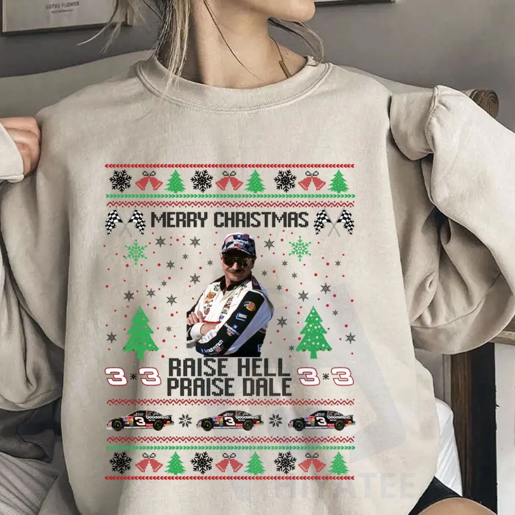 Merry Christmas Raise Hell Praise Dale Shirt: Vintage Dale Earnhardt Christmas Sweatshirt, Racing Style Unisex T-Shirt Gift - Hiyatee