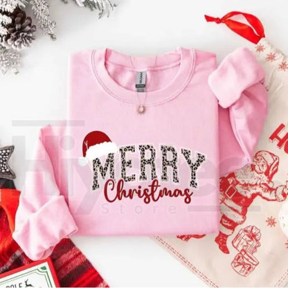 Merry Christmas Sweatshirt – Buffalo Plaid Holiday Crewneck, Cute Winter Family Xmas Sweater for Women - Hiyatee