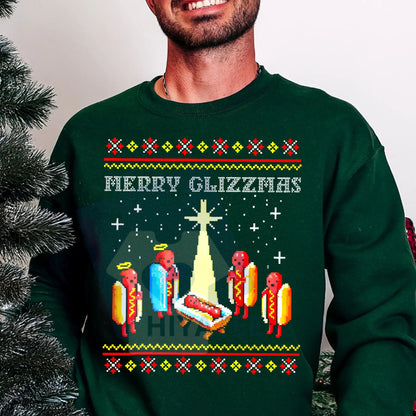 Merry Glizzmas Christmas Sweatshirt: Funny Ugly Christmas Sweater Glizzy Holiday Shirt Gift, Meme Crewneck - Hiyatee