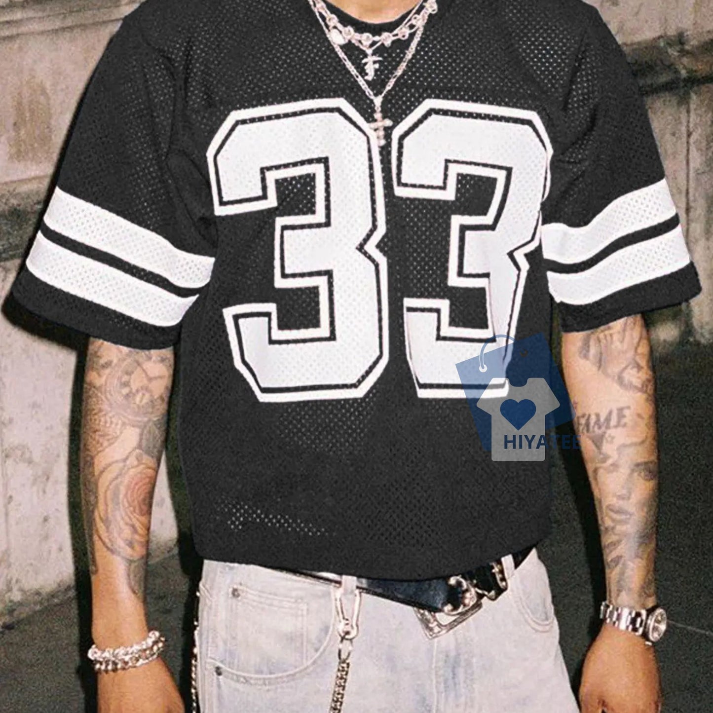 Mesh Number Jersey Shirt – Streetwear Crew Neck Short Sleeve Tee-Hiyatee