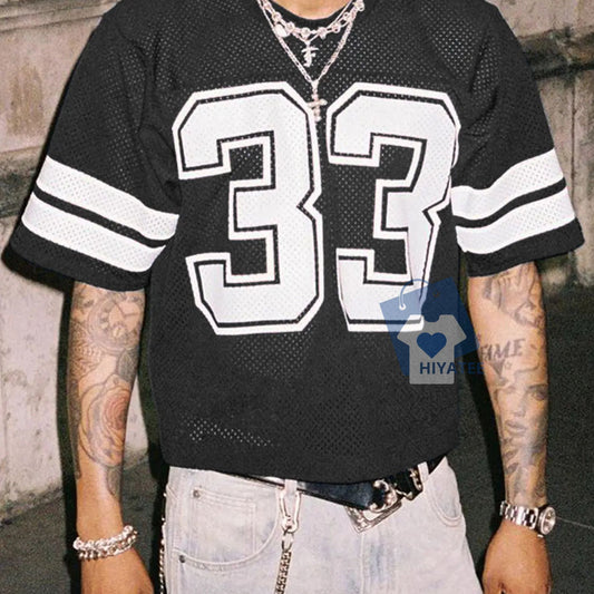 Mesh Number Jersey Shirt – Streetwear Crew Neck Short Sleeve Tee-Hiyatee