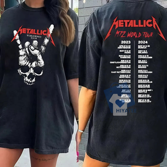 Metallica Metal Band Tour 2024 2 Side T-Shirt - Metallica Metal Band Unisex Shirt-Hiyatee