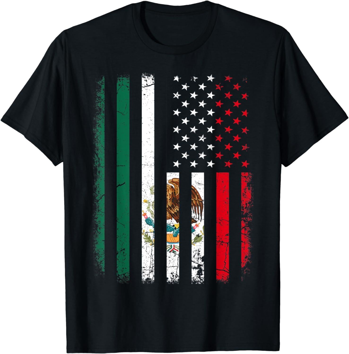 Mexican American Flag Mexican Roots Mexico America T-Shirt- Hiyatee