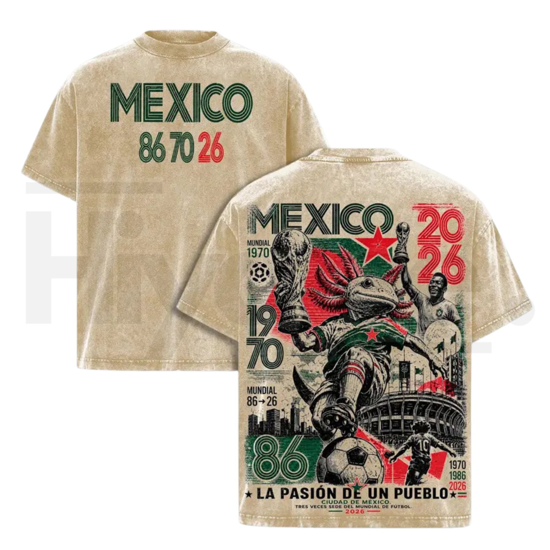 Mexico 86 70 26 United World Football Tour Vintage T-Shirt – Retro Axolotl Soccer Graphic Tee - Hiyatee