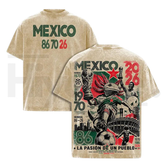 Mexico 86 70 26 United World Football Tour Vintage T-Shirt – Retro Axolotl Soccer Graphic Tee - Hiyatee