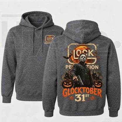 Michael Myers Glocktober 31st Graphic Hoodie – Vintage Spooky Horror Fan Dual-Sided Pullover - Hiyatee