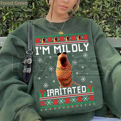 Mildly Irritated Sweatshirt: Funny Meme Ugly Christmas Sweater - Hiyatee