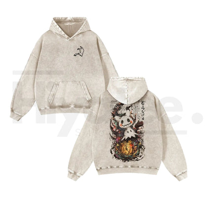 Mimikyu Japanese Ink-Wash Hoodie – Vintage Washed Yokai Graphic - Hiyatee