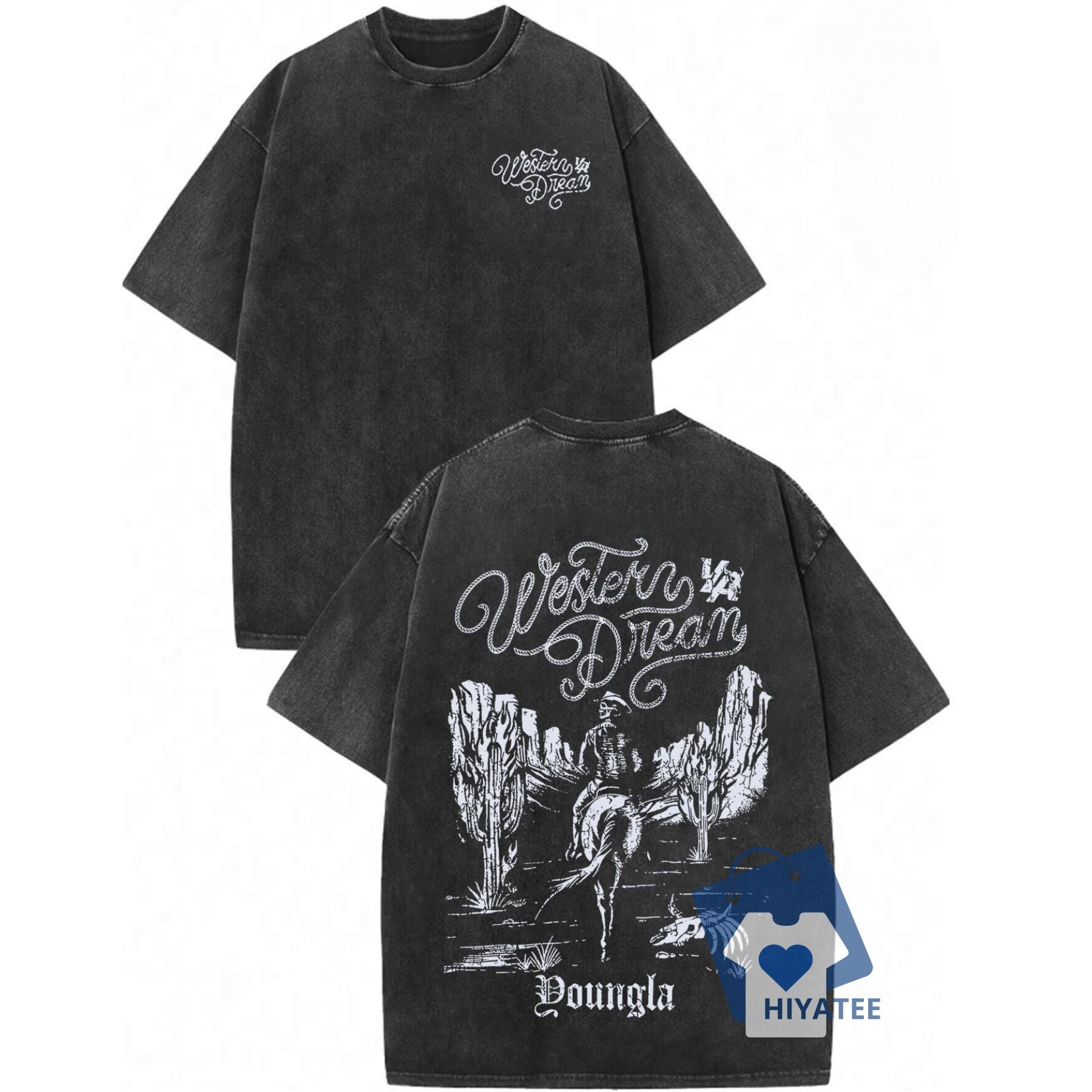 Modelo Cowboy Tee – Vintage Washed Distressed T-Shirt-Hiyatee