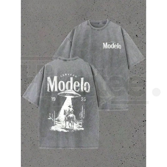 Modelo UFO Cowboy Vintage Washed T-Shirt – 230g Heavyweight Retro Streetwear - Hiyatee