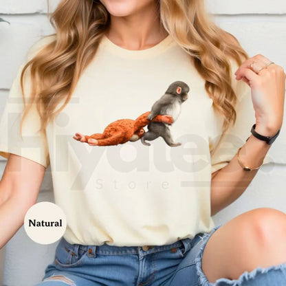 Monkey Punch Graphic T-Shirt – Cute Baby Monkey Holding Plush Toy Tee - Hiyatee