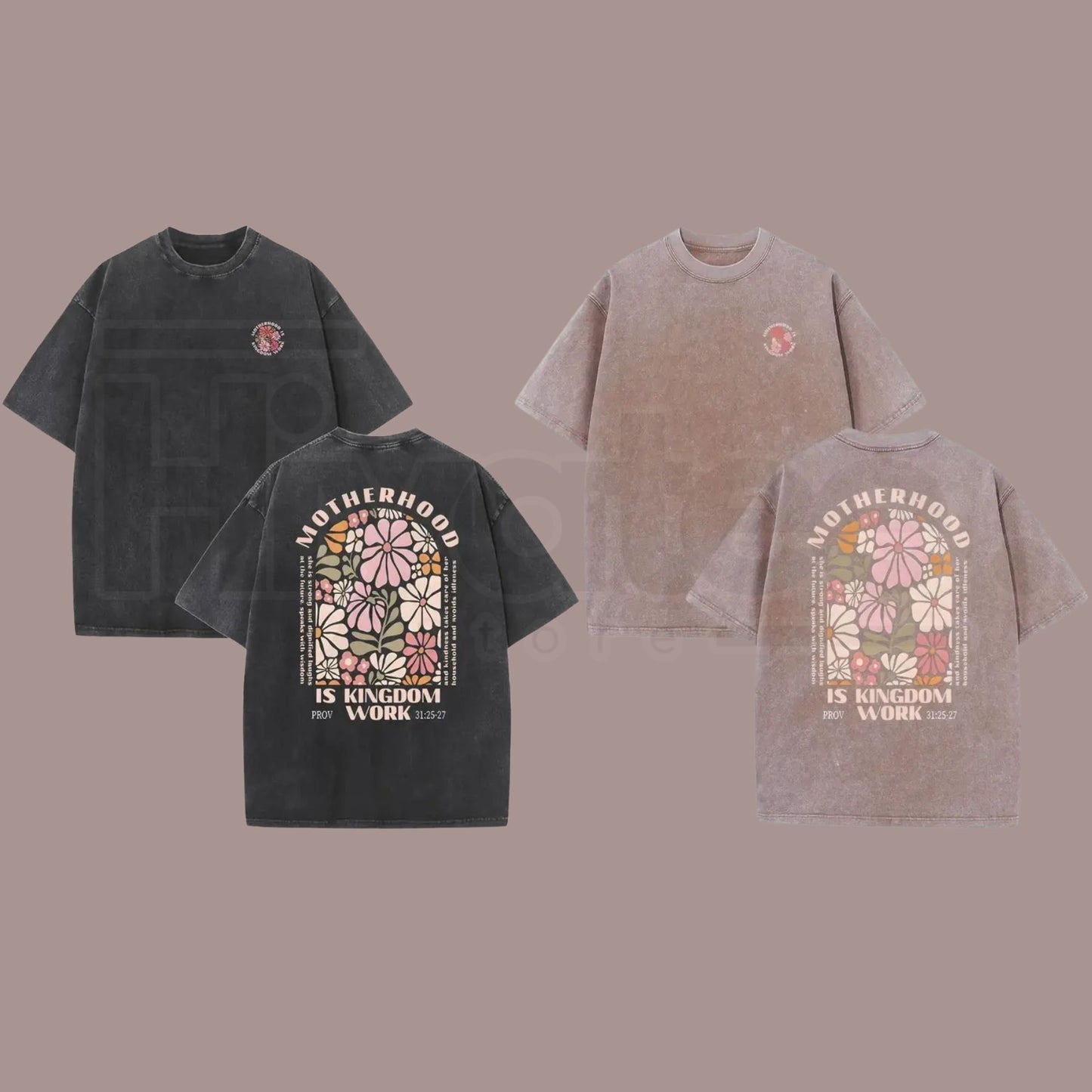 Motherhood Vintage Washed T-Shirt – 230G Heavy Cotton Double-Sided Graphic Tee - Hiyatee