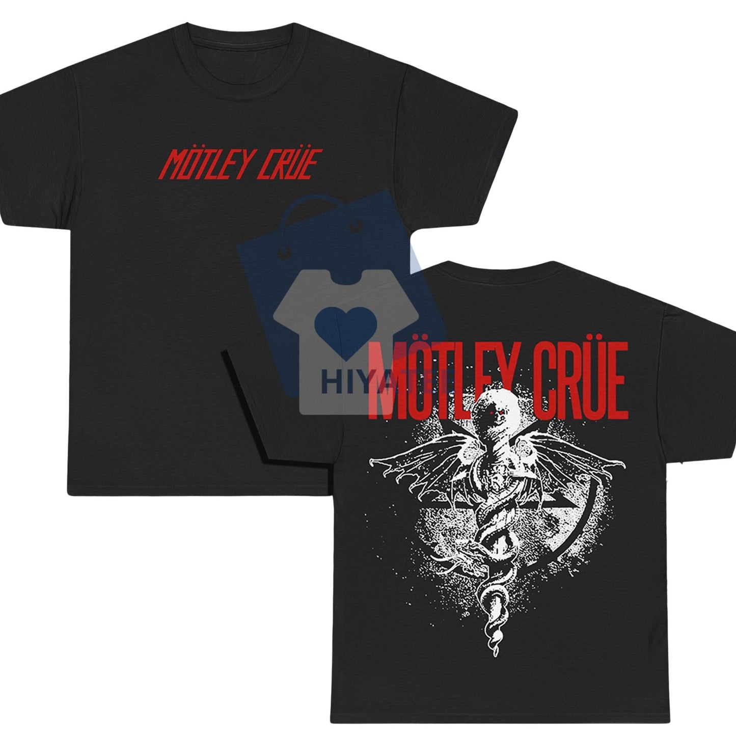 Motley Crue Kickstart My Heart Tour Shirt – Front & Back Print Band Tee, Black Rock Concert T-Shirt for Men & Women-Hiyatee