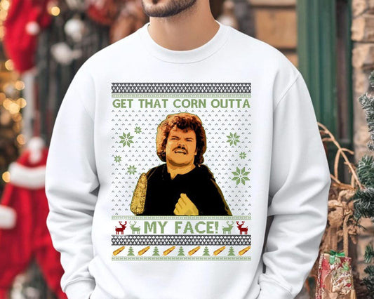 Nacho Libre Meme Ugly Christmas Sweatshirt, Get That Corn Outta My Face Christmas Ugly, Comedy
Movie Shirt, Christmas Sweatshirt,Ugly Sweatshirt