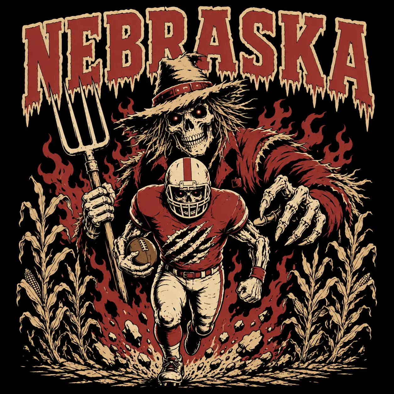 Vintage College Football Skull Sweatshirt – Spooky All Teams 90s Game Day Graphic Crewneck Pullover