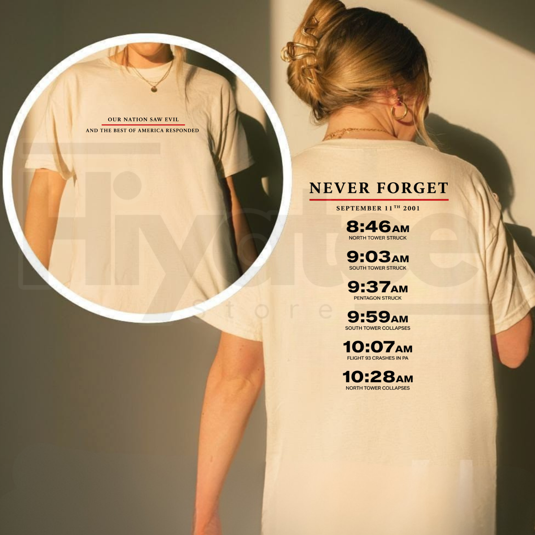 Never Forget September 11 Memorial Timeline T-Shirt - Hiyatee