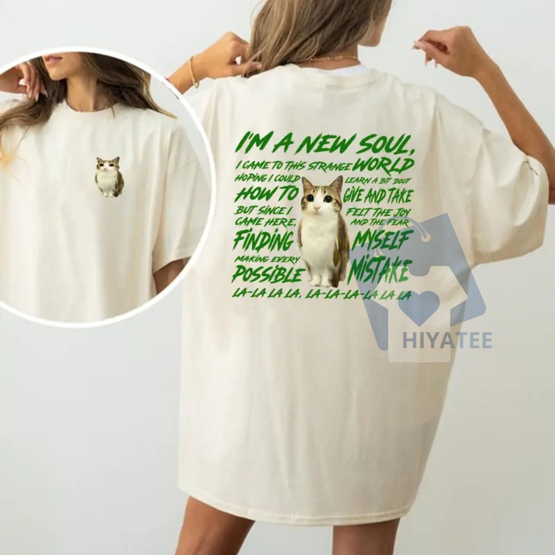 "New Souls" Meowl Meme T-Shirt – Double-Sided Funny Cat & Owl Tee - Hiyatee