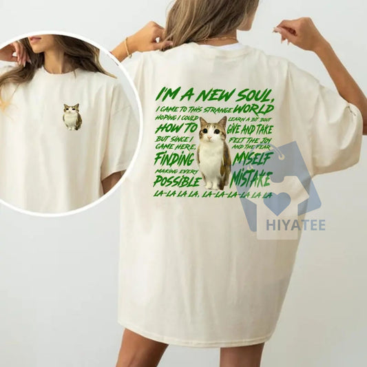 "New Souls" Meowl Meme T-Shirt – Double-Sided Funny Cat & Owl Tee - Hiyatee