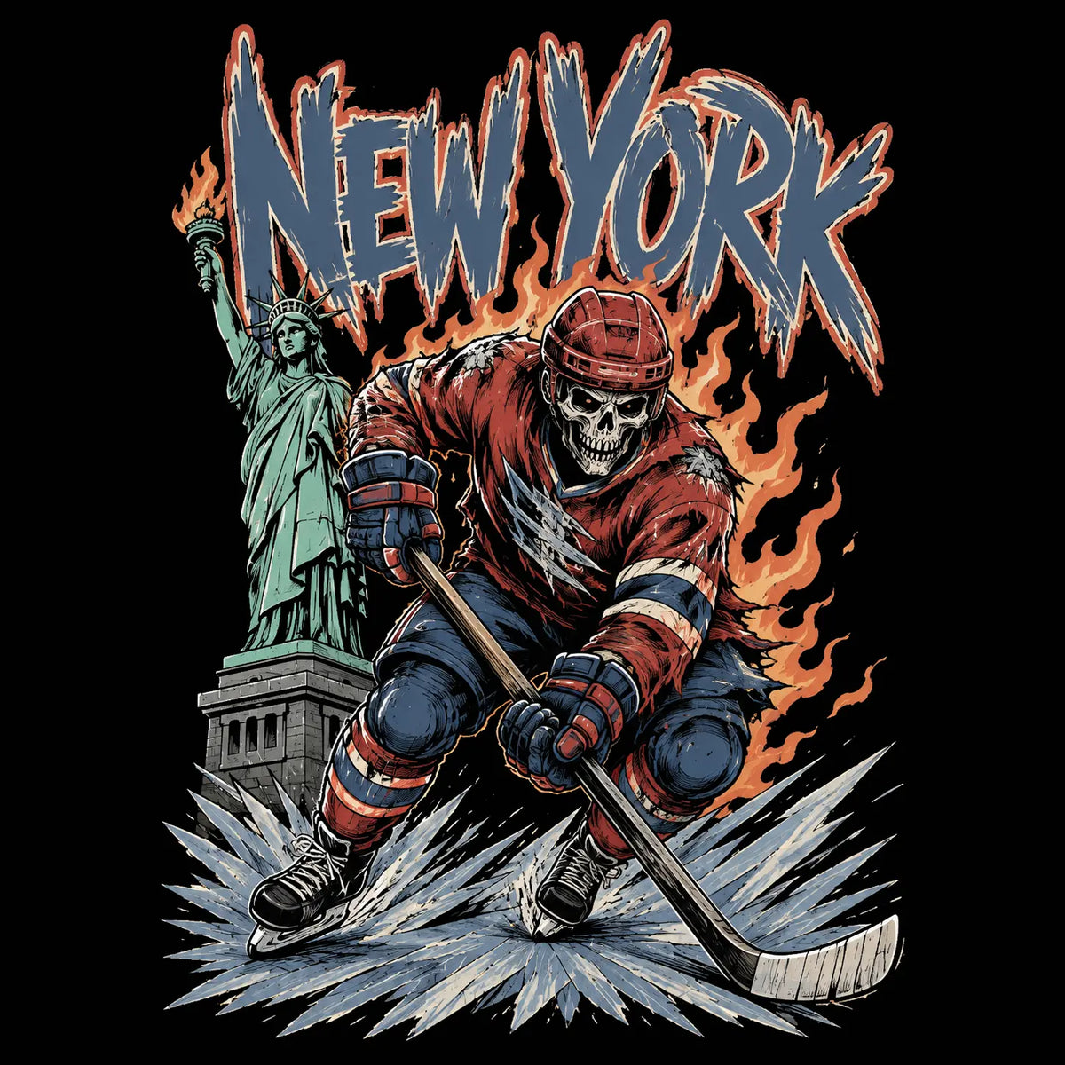 Gildan USA 32 Teams Ice Hockey Skull Vintage Sweatshirt – Classic 90s All Team Game Day Graphic Crewneck