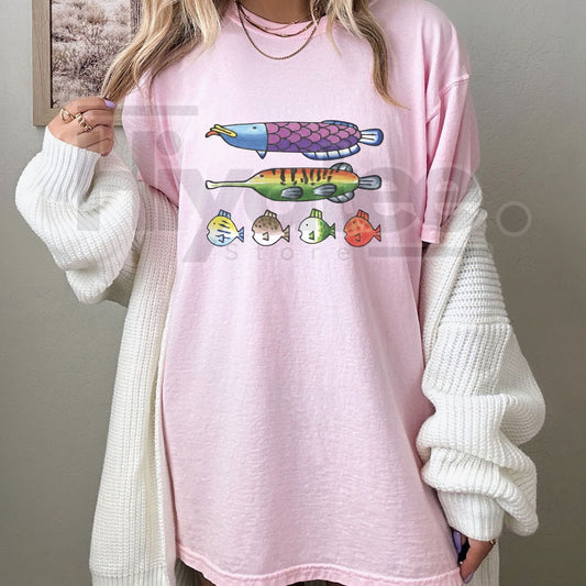 Nintendoodle Fish Lineup Tee – Retro Nintendo Art Style Funny Gaming Doodle T-Shirt - Hiyatee